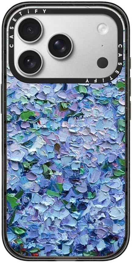 CASETiFY Impact iPhone 17 Pro Case [Slim/Compatible with Magsafe / 8.2 ft. 4X Military Grade Drop Protection] - Nantucket Blue Hydrangeas - Clear Black