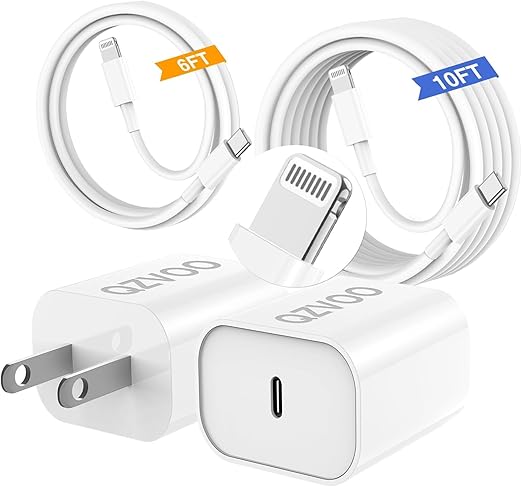 (6ft+10ft) iPhone Charger Fast Charging for iPhone 14 13 12 Fast Charger,20W USB C Wall Charger with Type C to Lightning Cord for i Phone 13/14/12 Pro Max Plus/11,iPad-2Pack