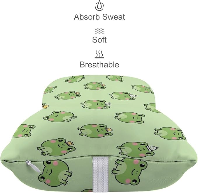 Car Pillow for Neck Pain Relief Support, Compatible with Cute Frog Memory Foam Car Neck Pillow for Car Seat with Adjustable Strap, 2 Pcs Car Headrest Pillow for Ergonomic Design