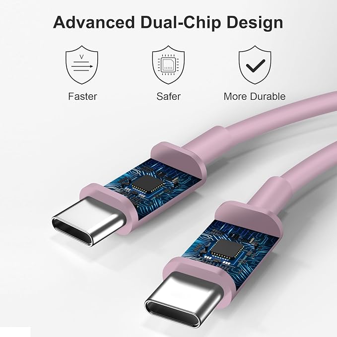 45W Type C Charger, USB C Charger 2-Pack iPhone 15 16 Charger 6FT with iPhone 16/16 Plus/16 Pro/16 Pro Max/iPhone 15/15 Pro Max/iPad Pro/AirPods/Galaxy S24 S23 S22 S21,Android Charger(Pink)