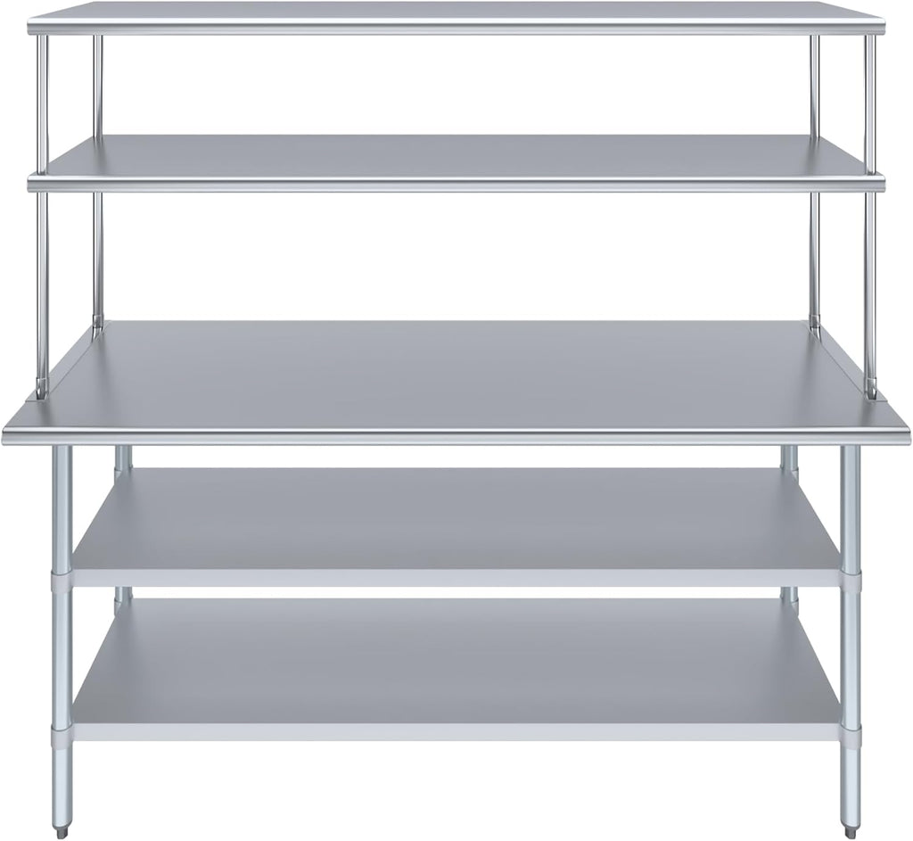 AmGood Stainless Steel Work Table with 2 Shelves | NSF (24" x 72" Table with 2 Shelves + 18" Overshelf)