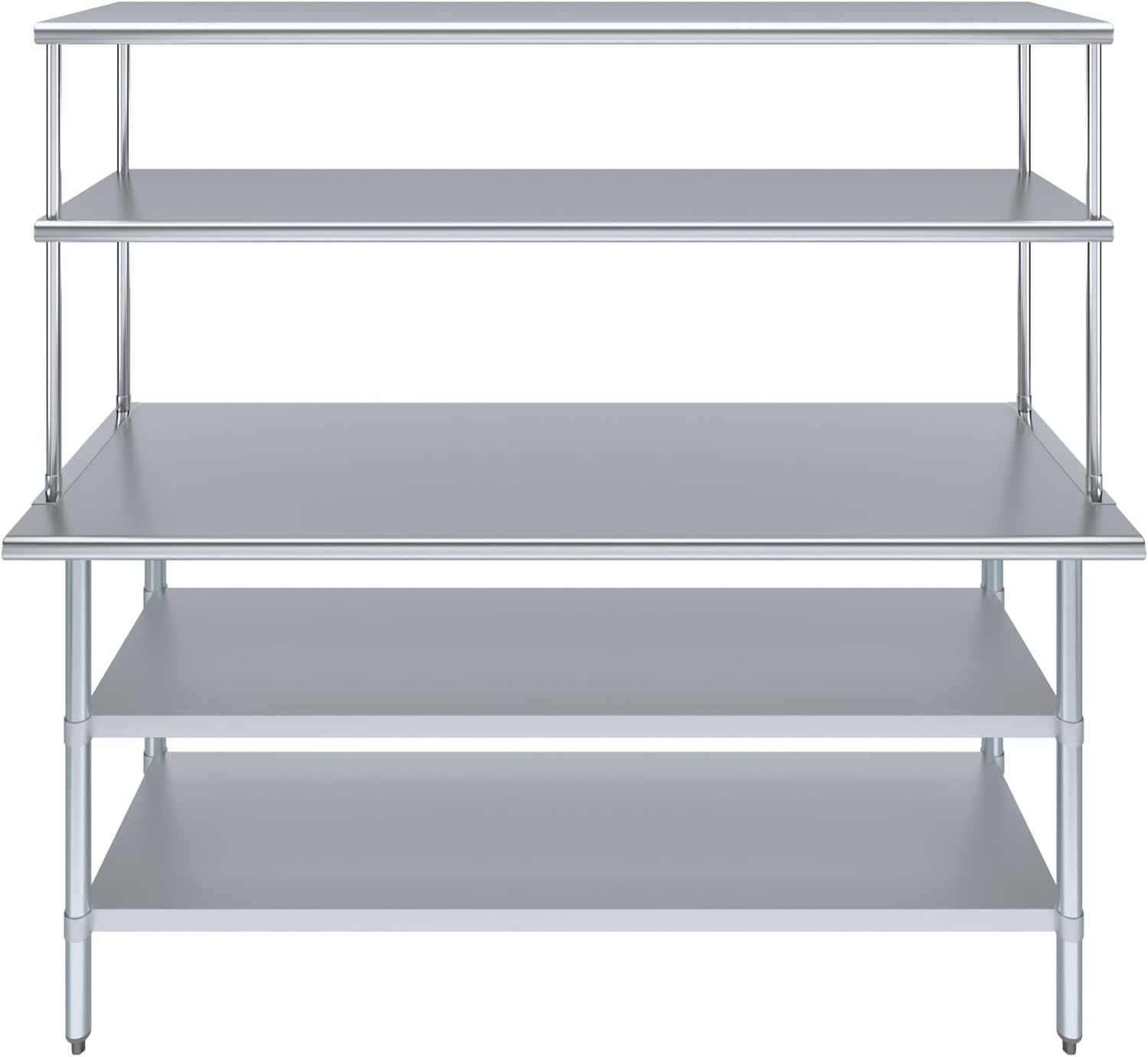 AmGood Stainless Steel Work Table with 2 Shelves | NSF (24" x 72" Table with 2 Shelves + 18" Overshelf)