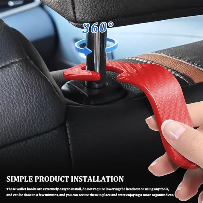 4PCS Car Seat Headrest Hook, Plastic Auto Back Seat Hanger Hooks, Multi-Functional Stylish Seat Hooks, Universal Car Interior Headrest Hanger Storage Accessories for Purse Coats Handbag (Red)