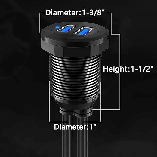BATIGE Alloy Dual Port USB 3.0 Car Dashboard Flush Mount Cable, Male to Female with LED Indicator Extension Cable for Car Truck Boat Motorcycle Dashboard Panel - 3ft