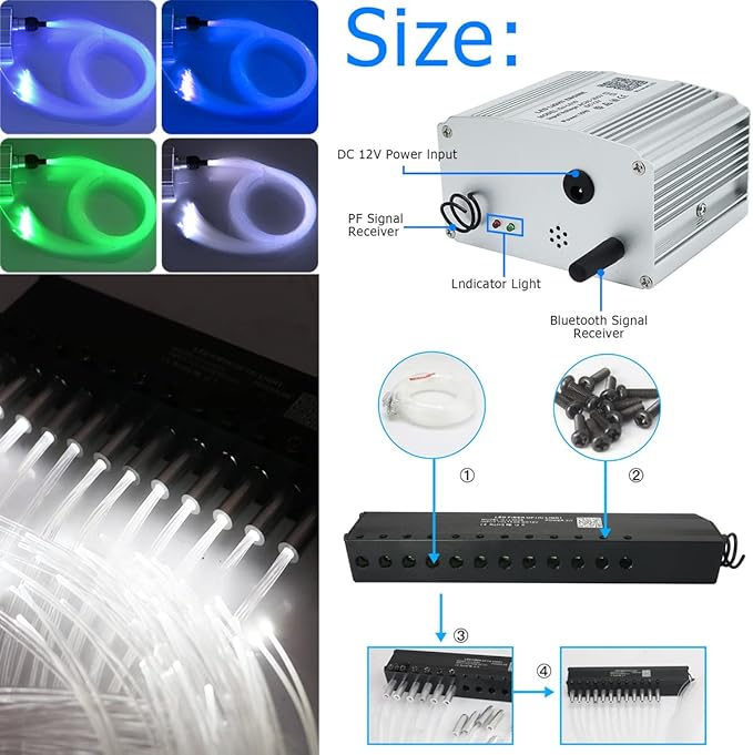 AZIMOM 10W RGBW Twinkle 550pcs 0.03in 13.1ft Fiber Optic Starlight Lights+Pure White Meteor Shooting Star Sound Activated End Glow Fiber Strands APP Remote Control Car Home Ceiling Roof Decor