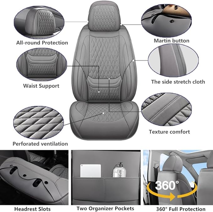 Car Seat Covers Full Set Custom Fit for Pontiac G6 2004-2010 - Premium Faux Leather with Lumbar Support | Breathable, Waterproof, Anti-Slip, Durable (Gray,Full Set)