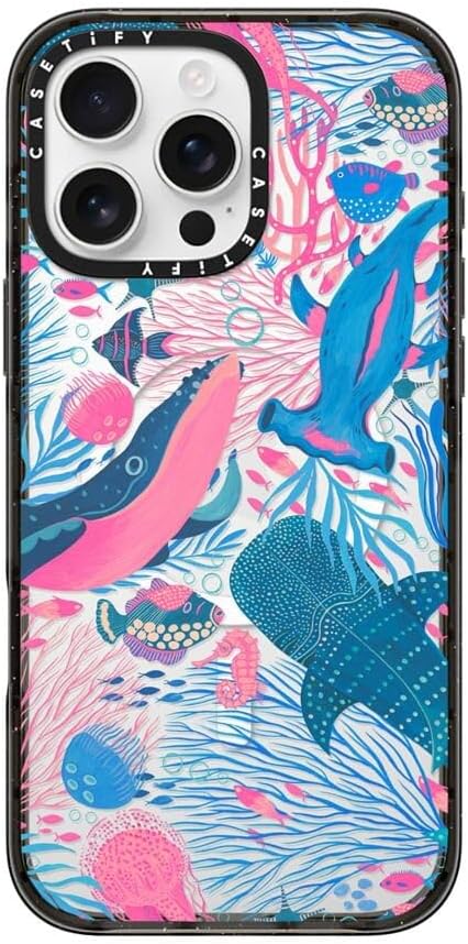 CASETiFY Impact Case for iPhone 16 Pro Max [Slim / 8.2 ft. 4X Military Grade Drop Protection/Compatible with Magsafe] - Under The Sea - Clear Black