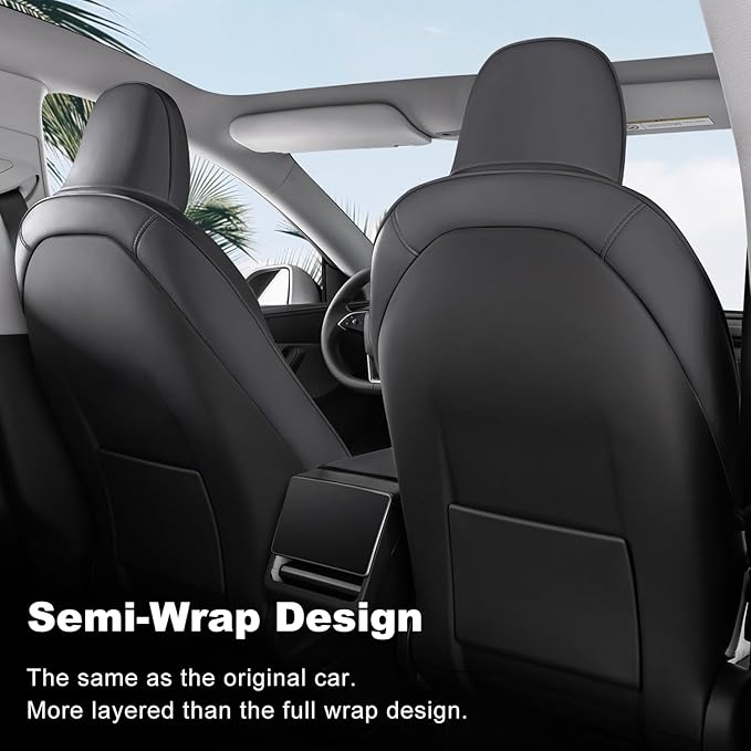 Car Seat Covers for New 2025 Tesla Model Y Juniper Nappa Leather Car Interior Seat Airbag Compatible Cushion Cover Full Set Custom Fit 2025-2026, Nappa Black