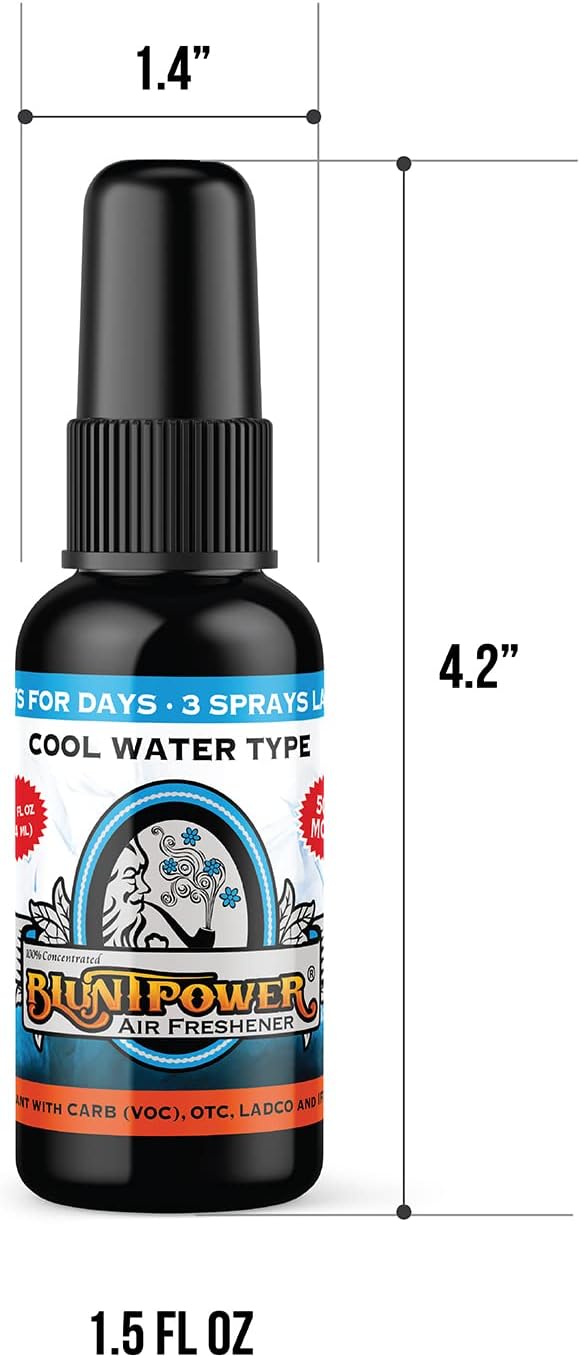 BluntPower (Cool Water, 1 Pack) Concentrated Air Freshener for Room and Car Spray - Oil-Based Diffuser Spray Bottle - Long-Lasting Bathroom Spray, Car Freshener, & Odor Eliminator Spray
