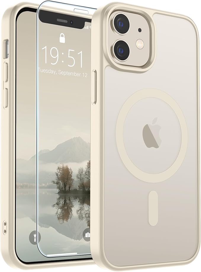 SUPFINE Magnetic for iPhone 12 Mini Case & iPhone 13 Mini Case (Compatible with MagSafe) (Military Grade Drop Protection) Slim Translucent Matte Shockproof Phone Cover,Antique White