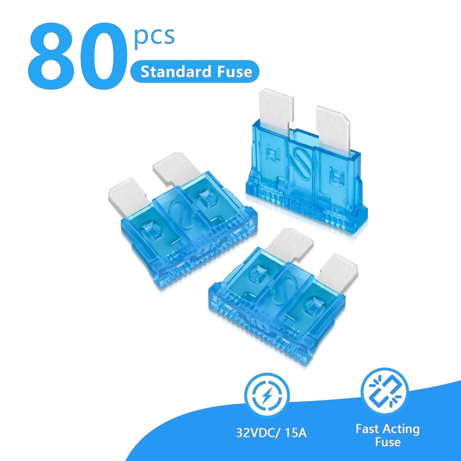 (80Pcs) 15 Amp Standard Fuse, 15A Car Blade Fuses for Car/RV/Truck/SUV/Motorcycle/Boat