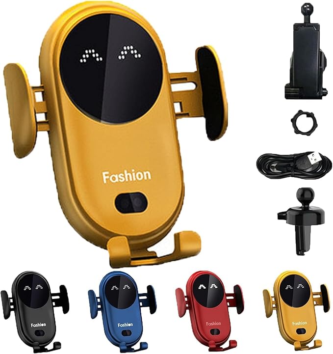 Smart Car Wireless Charger Phone Holder, Smart Sensor Car Wireless Charger, Fashion Car Charger (Yellow)