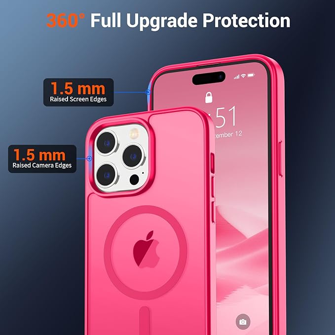 SUPFINE Magnetic for iPhone 14 Pro Case (Compatible with MagSafe) (Military Grade Drop Protection) Slim Translucent Matte Shockproof with Anti-Fingerprint Phone Case,Hot Pink
