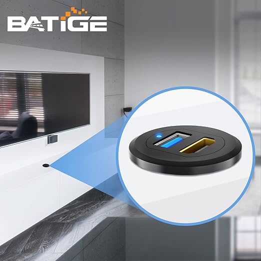 BATIGE USB 3.0 HDMI Car Mount Flush USB Port Cable, Alloy Shell HDMI USB3.0 Dash Panel Extension Cable with LED Indicator for Car Boat Motorcycle -3ft