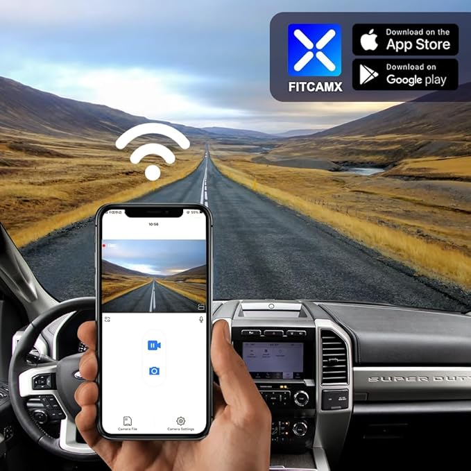 Fitcamx Front 4K +Rear 1080P Dash Cam Adapts for Ford F150 2013-2020 (No Screw Behind Your Cover) HD2-6275, OEM Look, 2 Way HD Video, Loop Recording, WiFi & APP, G-Sensor, Easy to Set, 128GB Card
