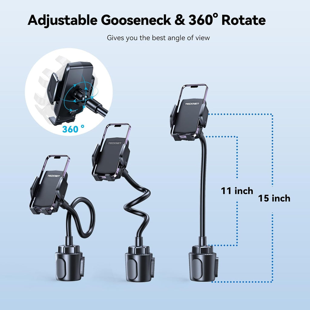 TECKNET Universal Car Cup Phone Holder – Adjustable Cradle Car Mount with Air Vent Phone Mount & Extra Grip Pads for iPhone, Samsung, All Smartphone