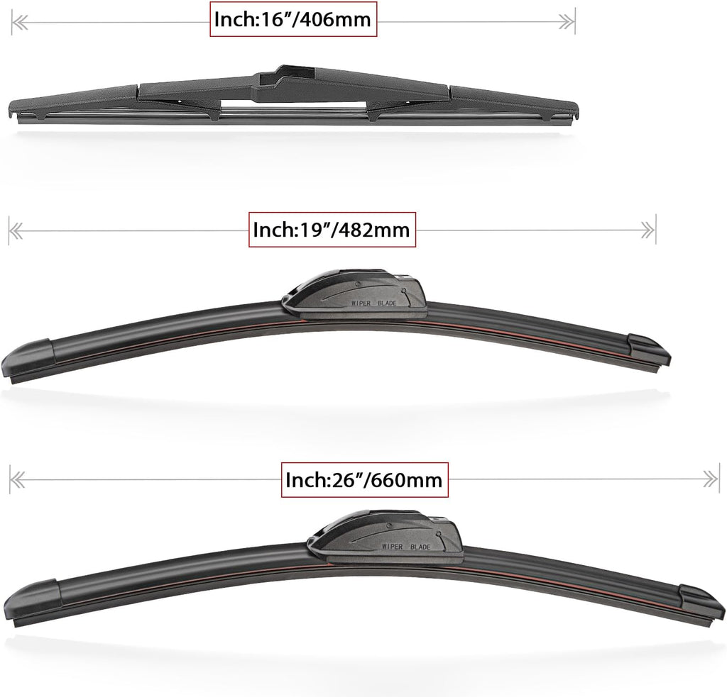 Windshield Wiper Blades Replacement for Toyota Prius 2010 2011 2012 2013 2014 2015 Original Factory Quality Front Rear Wipers Blade Set for My Car - 26" 19" 16" (Pack of 3)