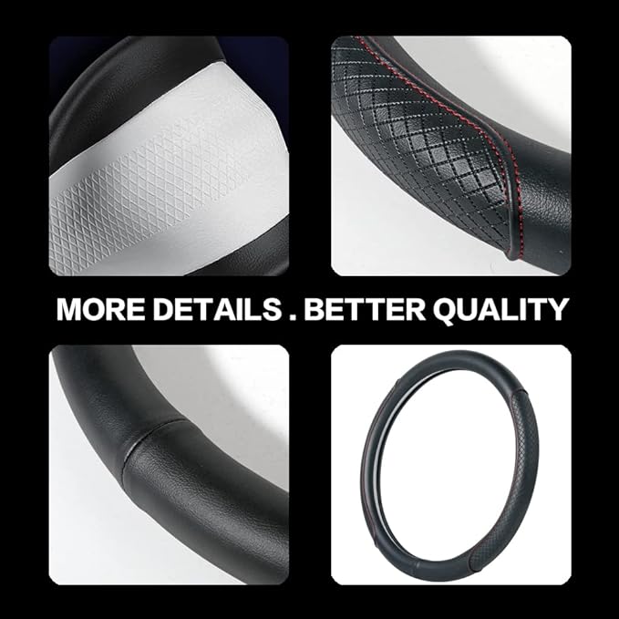 VARGTR Steering Wheel Cover - Microfiber Leather, Classic Embossing, Anti-Slip Breathable, Fit 15 Inch (Black & Red Line)
