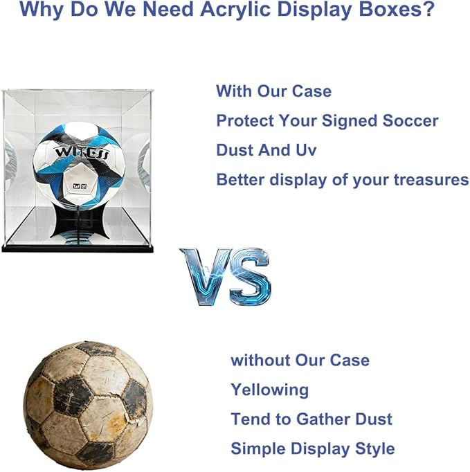 Soccer Ball Display Case Full Size,Acrylic Display Case for Soccer Ball Collectibles,Clear Storage for Soccer Ball Volleyball Collectible Sports Memorabilia Case (10x10x10.2inch)