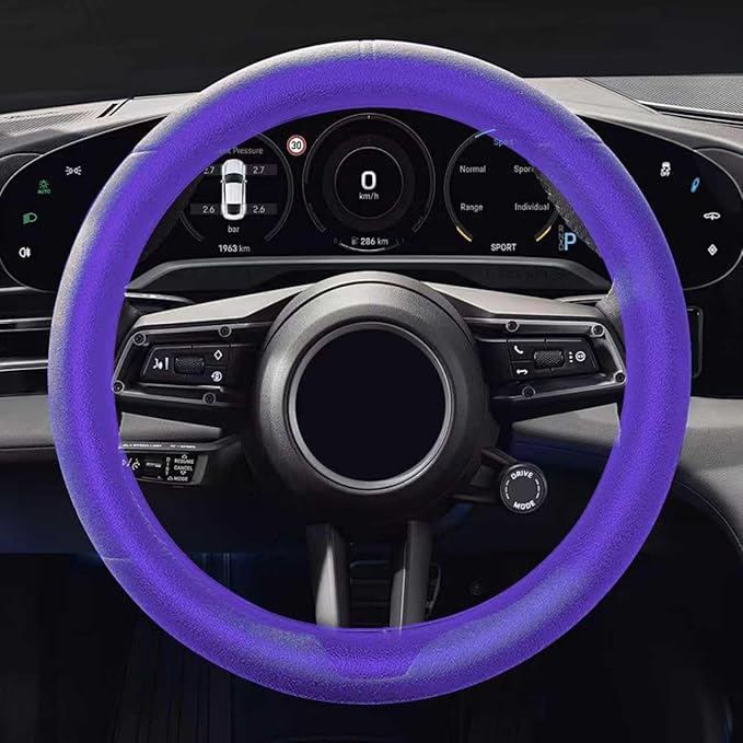 Car Steering Wheel Cover, Silicone Non-Slip Steering Wheel Protector, 13/14/15/16 inch Ultra Thin Steering Wheel Protective Covers for Women Men, Universal Vehicle Accessoriess (Purple)
