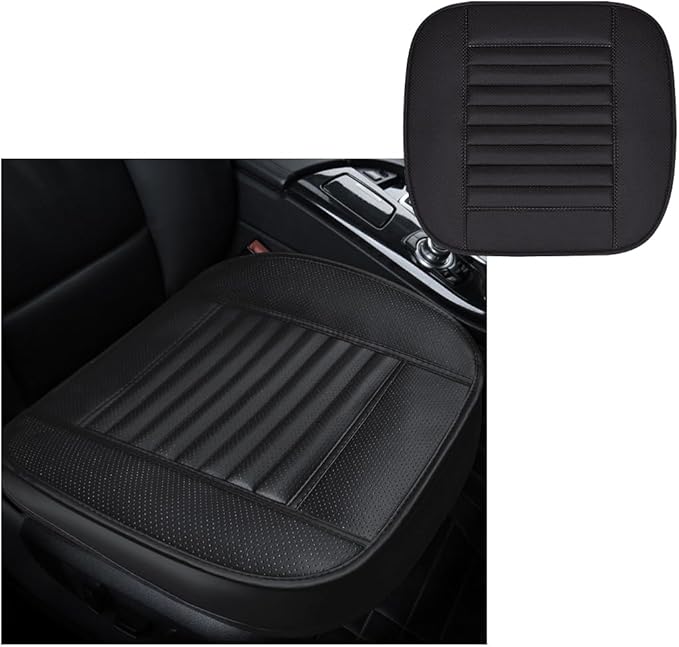 Car Front Bottom Seat Cover, PU Leather Full Wrap Bottom Seat Cushion with Storage Bag, Front Car Bottom Seat Pad Fits for 95% Vehicle, Universal Interior Car Accessories (Black)