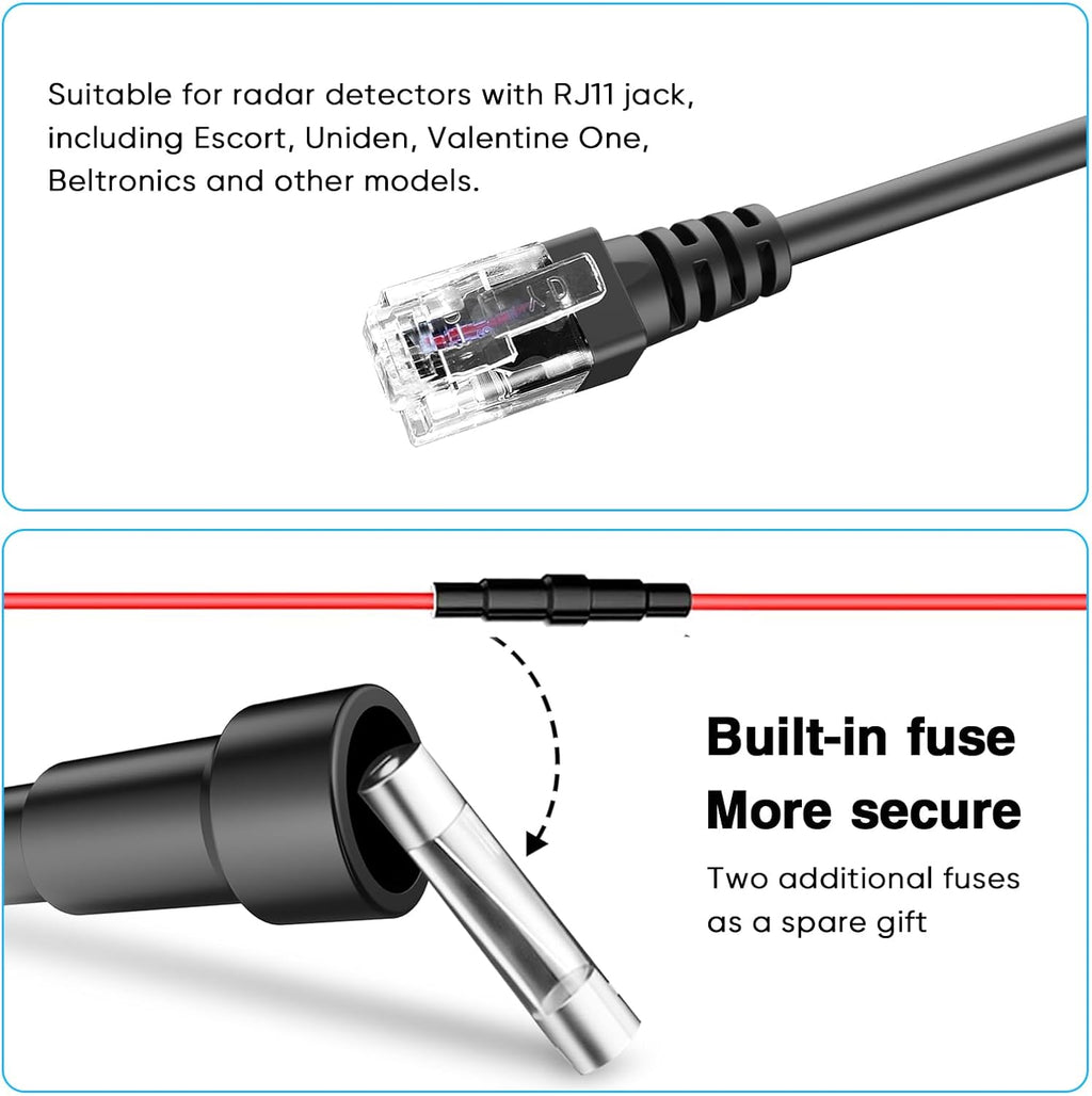 Radar Detector Rearview Mirror Rod Mounting Bracket and Radar Direct Power Cord Hardwired Kit and Fuse Tap(for Escort Max / Max2/ MAX360 Radar)