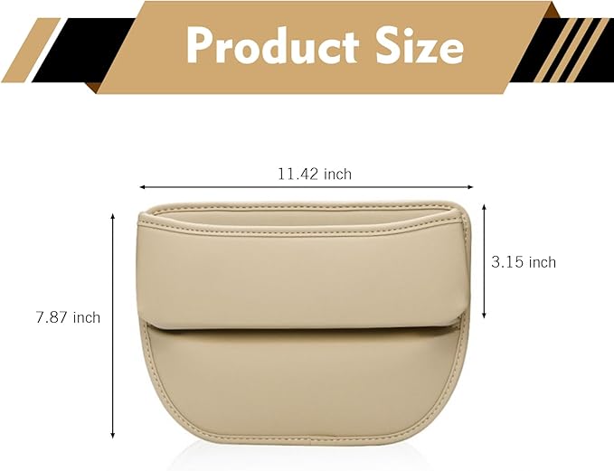 Car Seat Gap Filler Organizer, Waterproof Anti-Slip Leather Front Seat Side Storage Bag for Phones, Keys, Glasses, Cards, Universal for Most Cars (Beige)