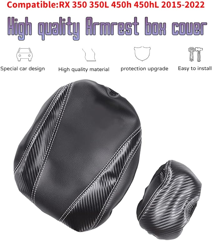 Custom Interior Accessories For Lexus RX 350 350L 450h 450hL 2015 2016-2022 PU Leather Center Console Armrest Box Cover Armrest Cushion Central Armrest Protector Pad(Black With Black Stitching)