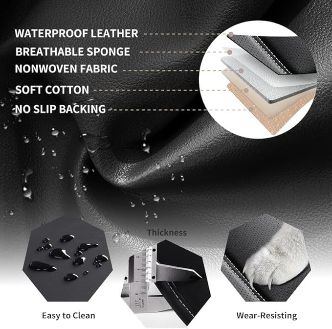 Car Seat Covers Full Set Custom Fit for Ford Maverick 2022-2026-Luxury Leather with Lumbar Support, Breathable, Waterproof, Anti-Slip, Durable, Easy to Install (Black&White,Full Set)