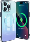 Guppy Compatible with iPhone 14 Pro with MagSafe Case, Magnetic Gradient Case with MagSafe Charging, Gradient Glass Back Cover with Lens Film-Blue