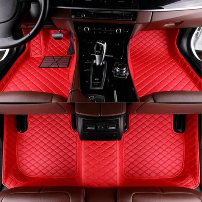 Customize Car Floor Mats for 99% Sedan SUV Sports Car All Weather Leather Full Coverage Waterproof Non-Slip Vehicle Lining Pads (red)