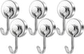 FINDMAG Magnetic Hooks, 60lbs+ Magnetic Hooks for Cruise Ship Essentials, Rare Earth Magnet Hooks Heavy Duty for Hanging, Magnetic Hanger for Garage, Grill, Fridge, Toolroom, Workplace, 6 Pack, Silver