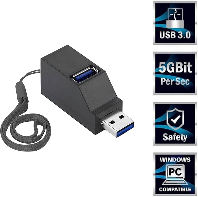 USB Port Splitter,3 Port USB 2.0 hub Dock [2 Pack] Mini USB Hub, 3 Port 3.0 USB Hub High Speed Splitter Plug and Play, USB Splitter Adapter Portable for PC, Laptop - Black