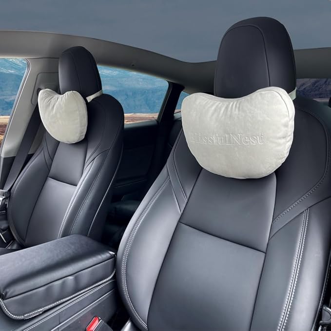Car Seat Headrest Pillows, 2 Pack, Suede Fabric, Car Neck Pillow Height Adjustable Thickness Adjustable Neck Pillow Designed to Fit All Cars