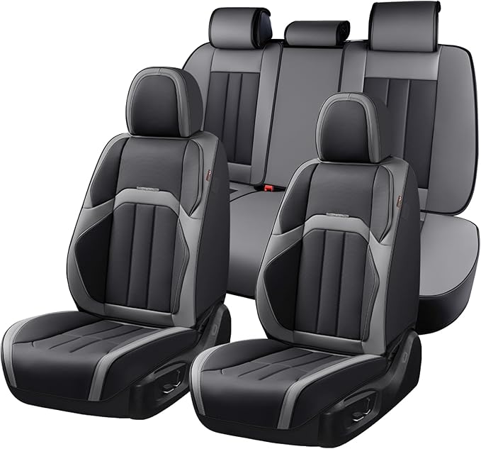 Coverado Car Seat Cover, Cover for Cars Full Seat, Premium Leather, Universal Fit Waterproof Seat Protectors, Car Seat Cushion Non-Slip for Most Cars-BlackGray