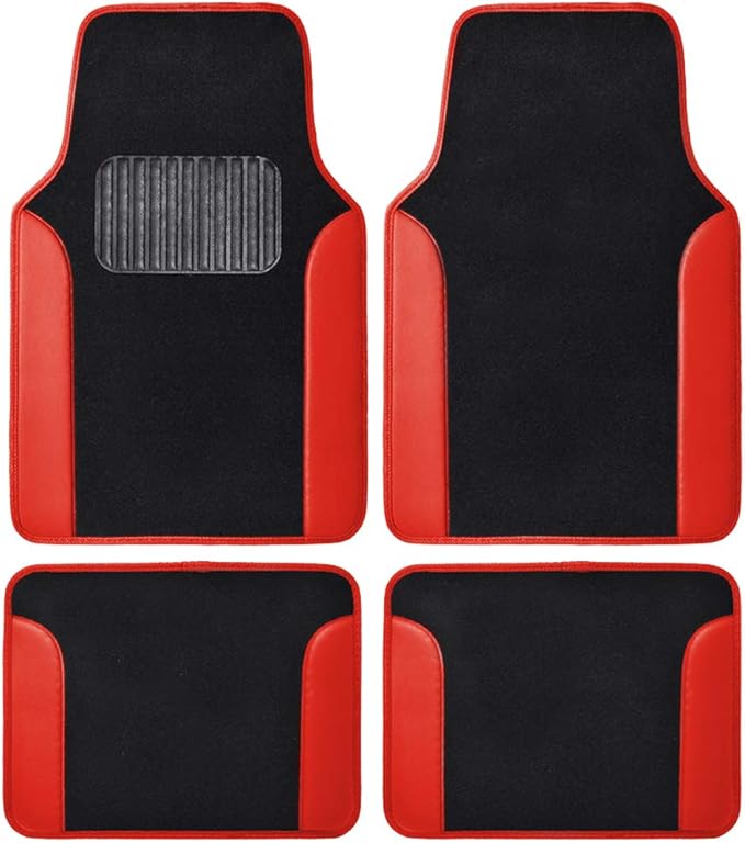BDK Red All Weather Heavy Duty Car Floor Mats Interior Liners for Auto Van Truck SUV, Heavy Duty All Weather Protection, Fits Front & Rear
