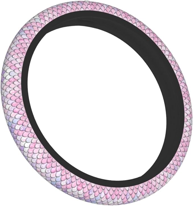 Mermaid Scales Steering Wheel Cover - Fish Scale Steering Wheel Cover Anti-Slip Breathable Universal for 15 Inch Car with 2 Pieces Car Coasters Suitable for Men Women