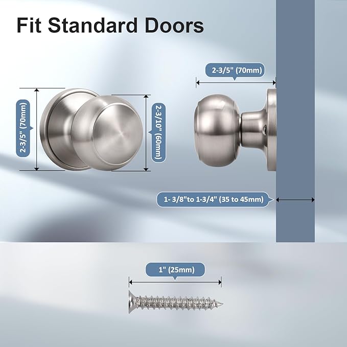 KNOBWELL 4 Pack Brushed Nickel Dummy Door Knob, Single Sided Handle for Closets, French Double Doors, and Pantry, Satin Nickel One Side Non-Turning Interior Push/Pull Door Knob