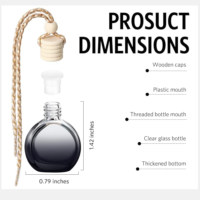 BBTO 100 Pcs Car Air Fresheners Diffuser with Wooden Cap Empty Aromatherapy Diffuser Clear Car Fragrance Holder Pendant Hanging Perfume Fresheners Bottles for Decor (Black,Round)
