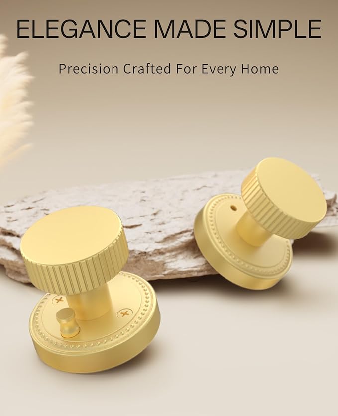 Asidrama 4 Pack Privacy Gold Door Knob with Lock, Brush Gold Door Knobs Interior for Bedroom or Bathroom, Heavy Duty Brush Gold Door Handle for Left Right Sided Doors