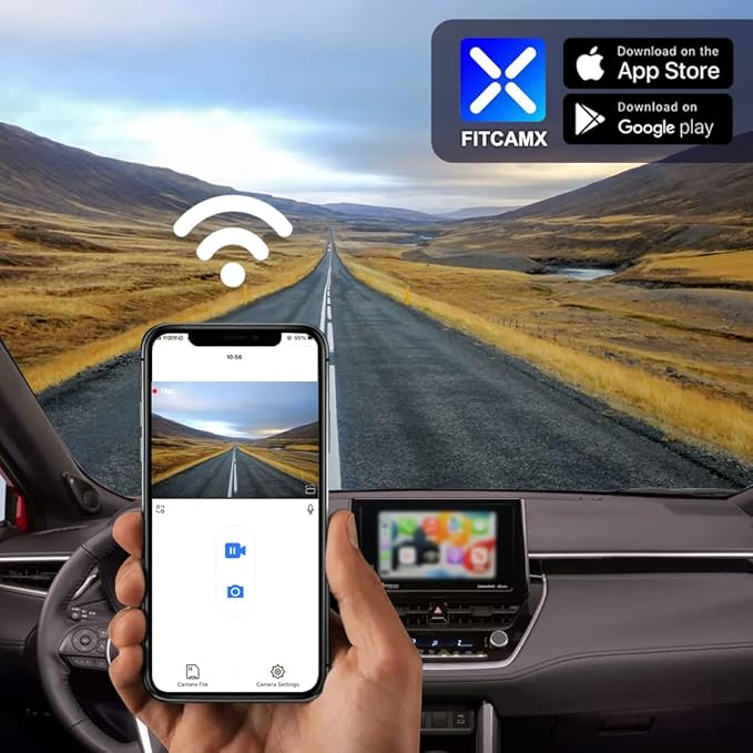 Fitcamx Front 4K+Rear 1080P Dash Cam Adapts for Toyota Corolla Cross 2023-2026 (NOT Corolla), OEM Style, Built-in WiFi & APP, Dual HD Video, Loop Recording, G-Sensor, Easy to Set, 128GB Card