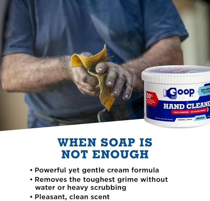 GOOP Multi-Purpose Hand Cleaner- Waterless Hand Degreaser, Laundry Stain Remover - NonToxic and Biodegradable Cleaner Remove Dirt, Oil, Paint, Ink, and Clothes Stains Original, 14oz Pack of 1