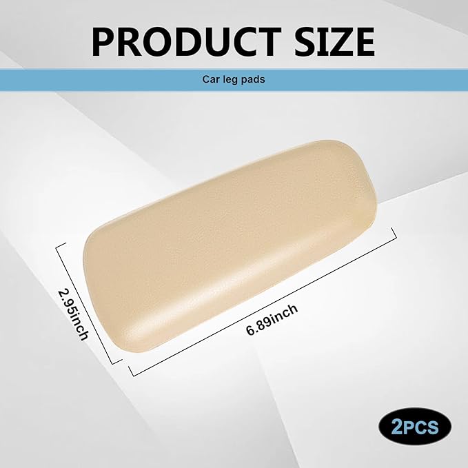 2 PCS Car Knee Cushion Pads, Center Console Side Pressure-Relieving Leg Support Soft Cushion, 6.89 " x 2.95 " Fine Leather Breathable Armrest Elbow Pad, Universal for Most Cars Trucks (Beige)