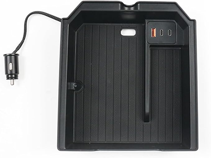 HANSSHOW Center Console Organizer for Juniper Armrest Storage Box with USB Charge Docking Station for Tesla Model 3 Highland & Model Y Juniper(2025.03+)