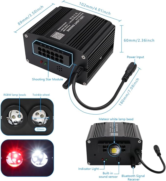 AKEPO 18W Home Car Dual Color Twinkle&Shooting Star Two-in-one Fiber Optic Lights Kit, 900pcs*9.8ft*0.03in+240pcs Meteor Fibers+Music Activated+APP/Remote Control Starlight Headliner Kits