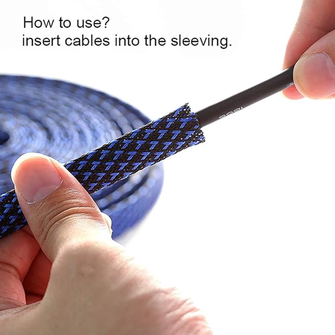 25ft - 1/2 Inch Cable Management Sleeve Protector,Wire Loom PET Expandable Wire Sleeving for Office TV Computer Home Theater Engine Bay Cord Organizer,Protect Cables from Pet Cat Dog Chewing,BlackBlue