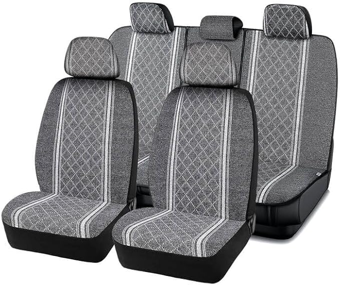 Road Comforts Baja Bench Seat Covers Grey Diamond Rear Blanket Seat Covers - Jacquard Fabric, Airbag Compatible, Universal Fits Car, Truck, SUV, and Vans