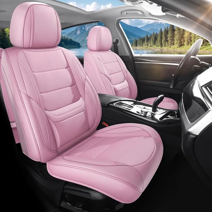 Car Seat Covers Full Set Custom Fit for Ford Taurus 1999-2018 - Premium Faux Leather with Lumbar Support, Breathable, Waterproof, Anti-Slip, Durable, Easy to Install (Pink, Full Set)
