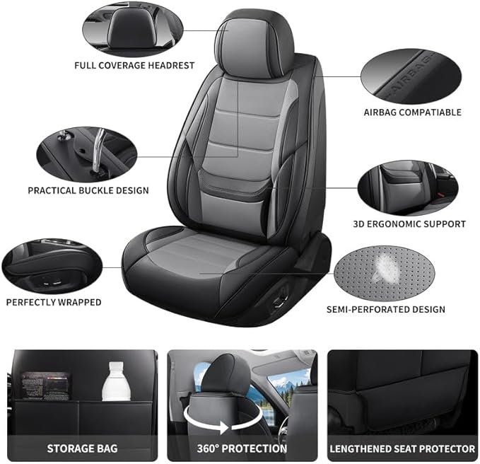 Car Seat Covers Custom Fit for Chevrolet/Chevy Captiva 2006-2018 , Premium Faux Leather Waterproof Car Seat Protectors with Lumbar Support, Breathable Anti-Slip Easy to install(Black&Gray,Full set)
