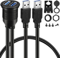BATIGE 2 Ports Dual USB 3.0 Male to USB 3.0 Female AUX Flush Mount Car Mount Extension Cable for Car Truck Boat Motorcycle Dashboard Panel -6ft